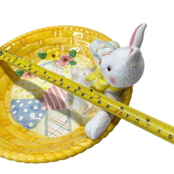 Hallmark Easter Bunny Rabbit Candy Dish Trinket Bowl Pastel Eggs Spring Flowers - Picture 4 of 6